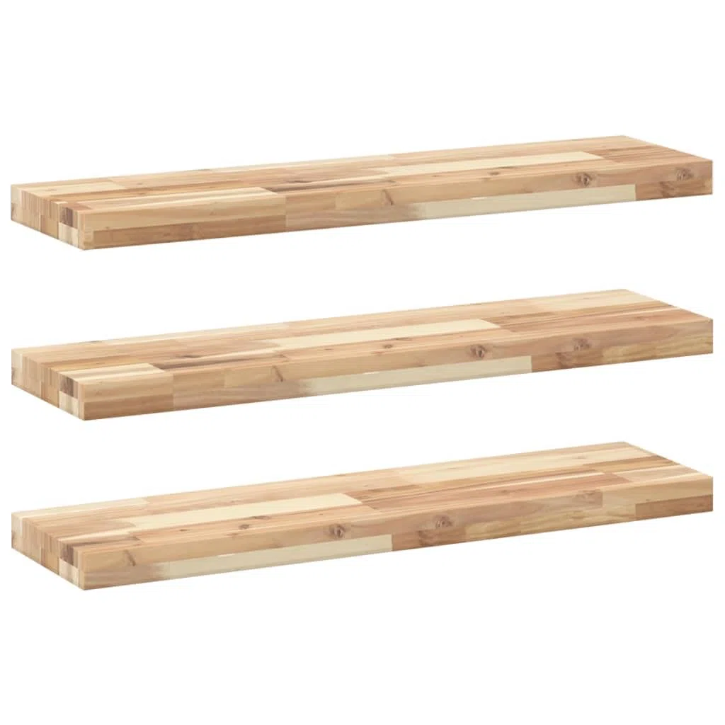 Lot de 3 étagères flottantes en bois d'acacia massif non traité - 100 x 20 x 4 cm - Étagère murale pour salle de bain - Pour chambre à coucher, bureau, cuisine, salle de bain