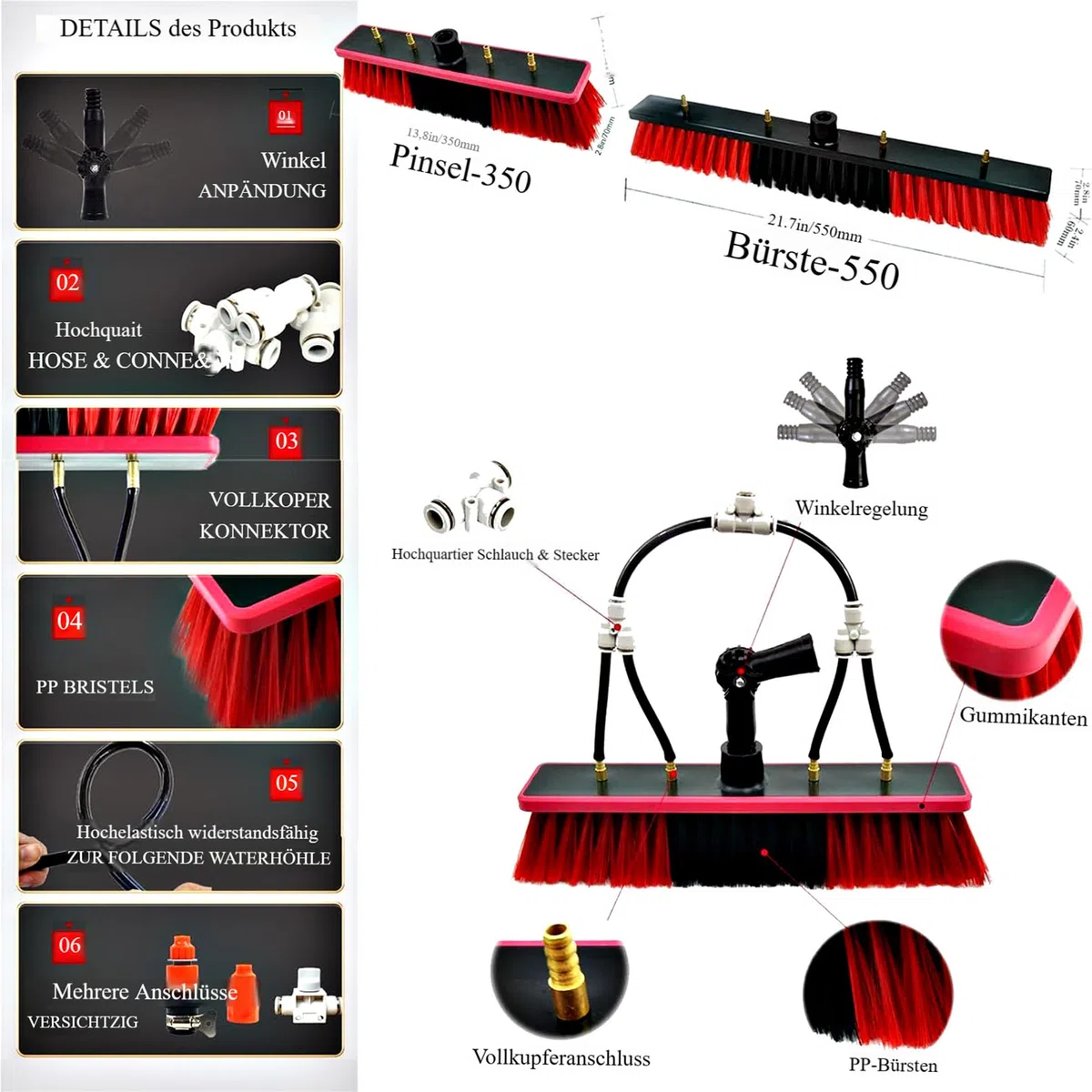 Brosse de lavage télescopique de 11 m avec tête de brosse de 35 cm, idéale pour le nettoyage des panneaux solaires et des fenêtres, système télescopique alimenté à l'eau, facile à utiliser, solution