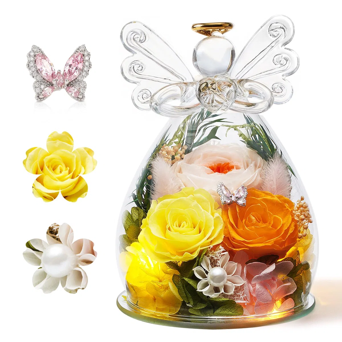 Forever Angel Roses - Cadeau de Saint-Valentin pour femme, maman, épouse, grand-mère - Fleurs éternelles en verre - Fleurs d'ange pour livraison Prime | Pour Saint-Valentin, anniversaire
