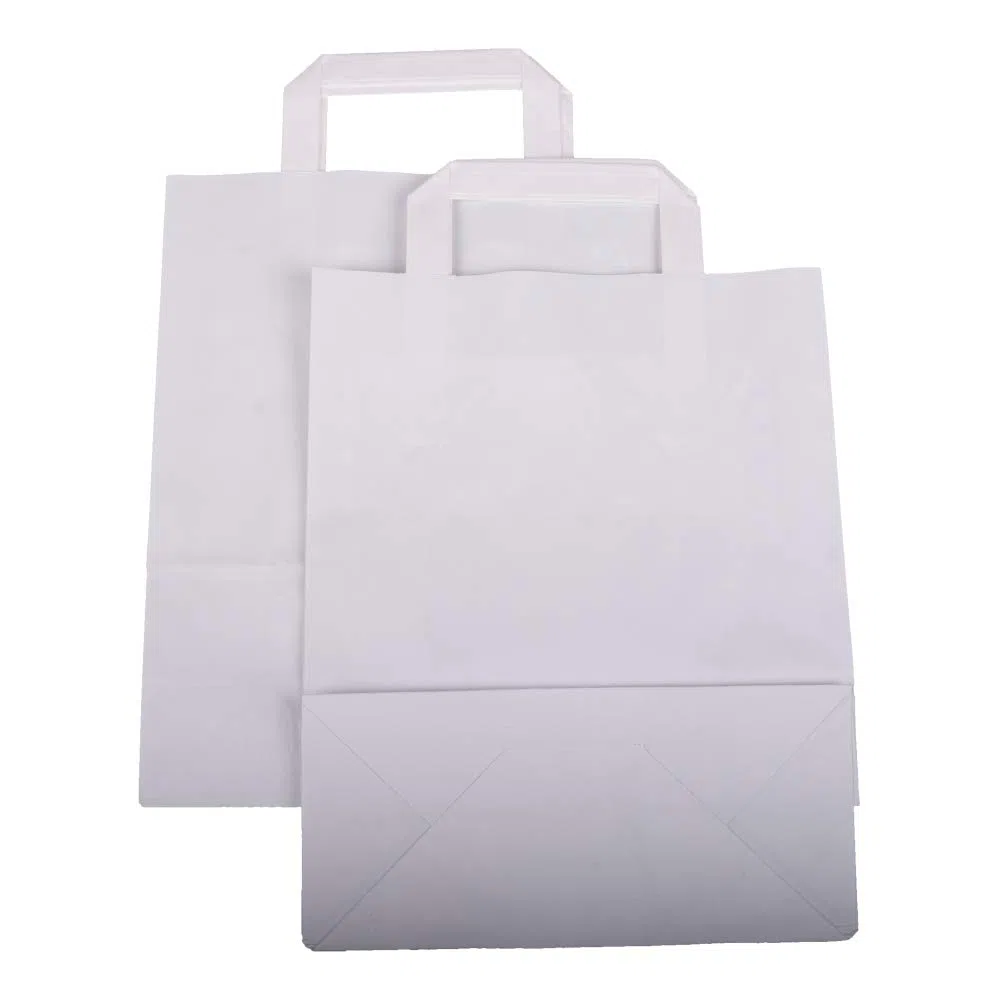 Lot de 500 sacs en papier - 260 + 170 x 250 mm - Blanc - Avec poignée plate