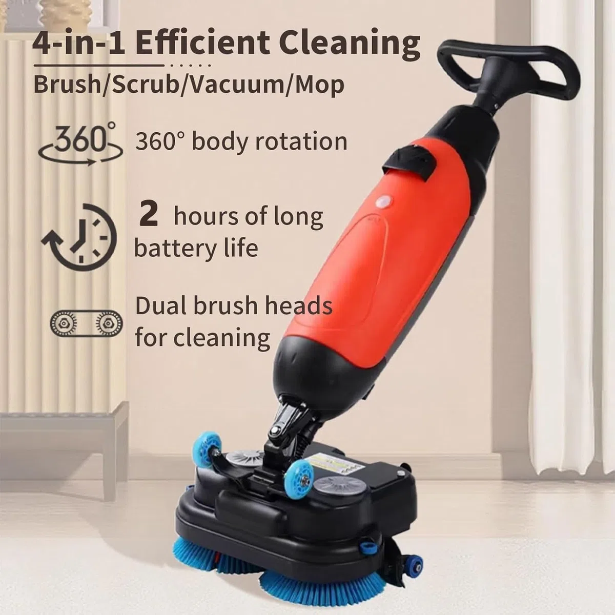Polisseuse de sol électrique légère à 360 tr/min, nettoyeur de sol électrique léger de 43,2 cm, couverture de 13 000 m²/h, brosse de sol pour la maison, le bureau, la salle de bain et les