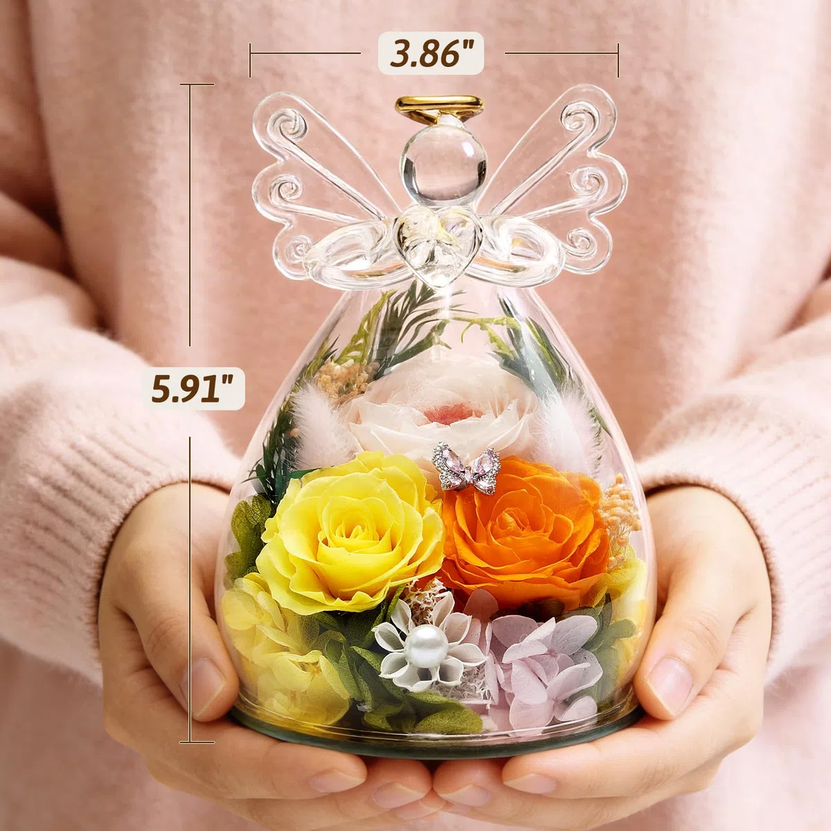 Forever Angel Roses - Cadeau de Saint-Valentin pour femme, maman, épouse, grand-mère - Fleurs éternelles en verre - Fleurs d'ange pour livraison Prime | Pour Saint-Valentin, anniversaire