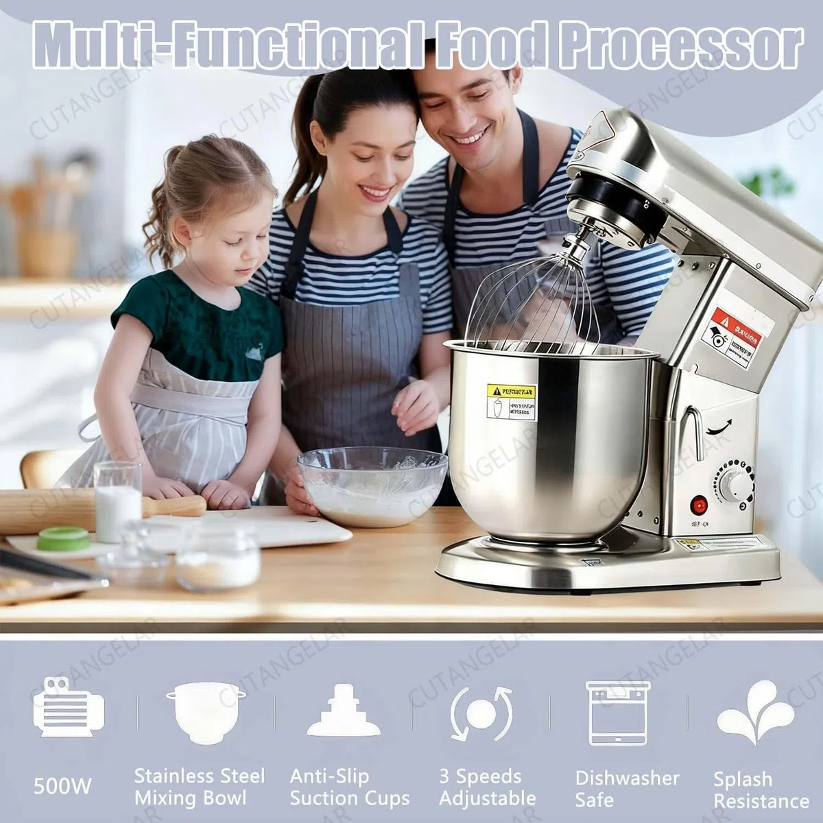 Mélangeur Alimentaire Cuisine, Système Mélange Pâte Robust. Bol Acier Inoxydable Et Options 3 Vitesses, Adapté À Usage Restaurant Et Applications Boulangerie Maison.(5L/4.5qt)
