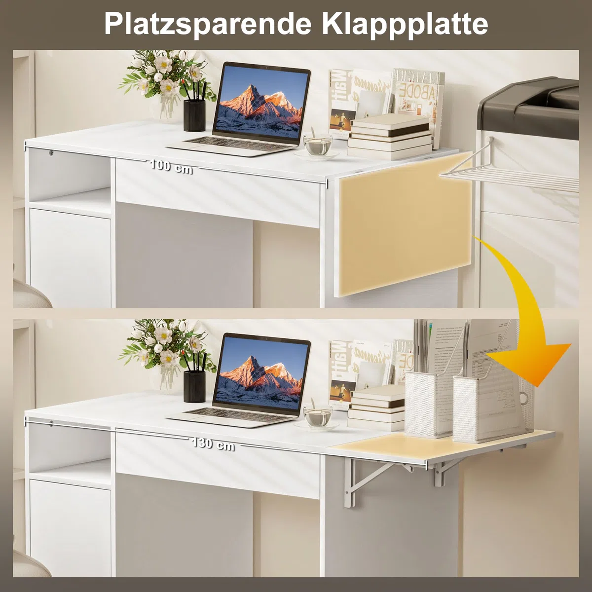 HOMCOM Bureau sur roulettes avec tiroir 140x53x75 cm Blanc