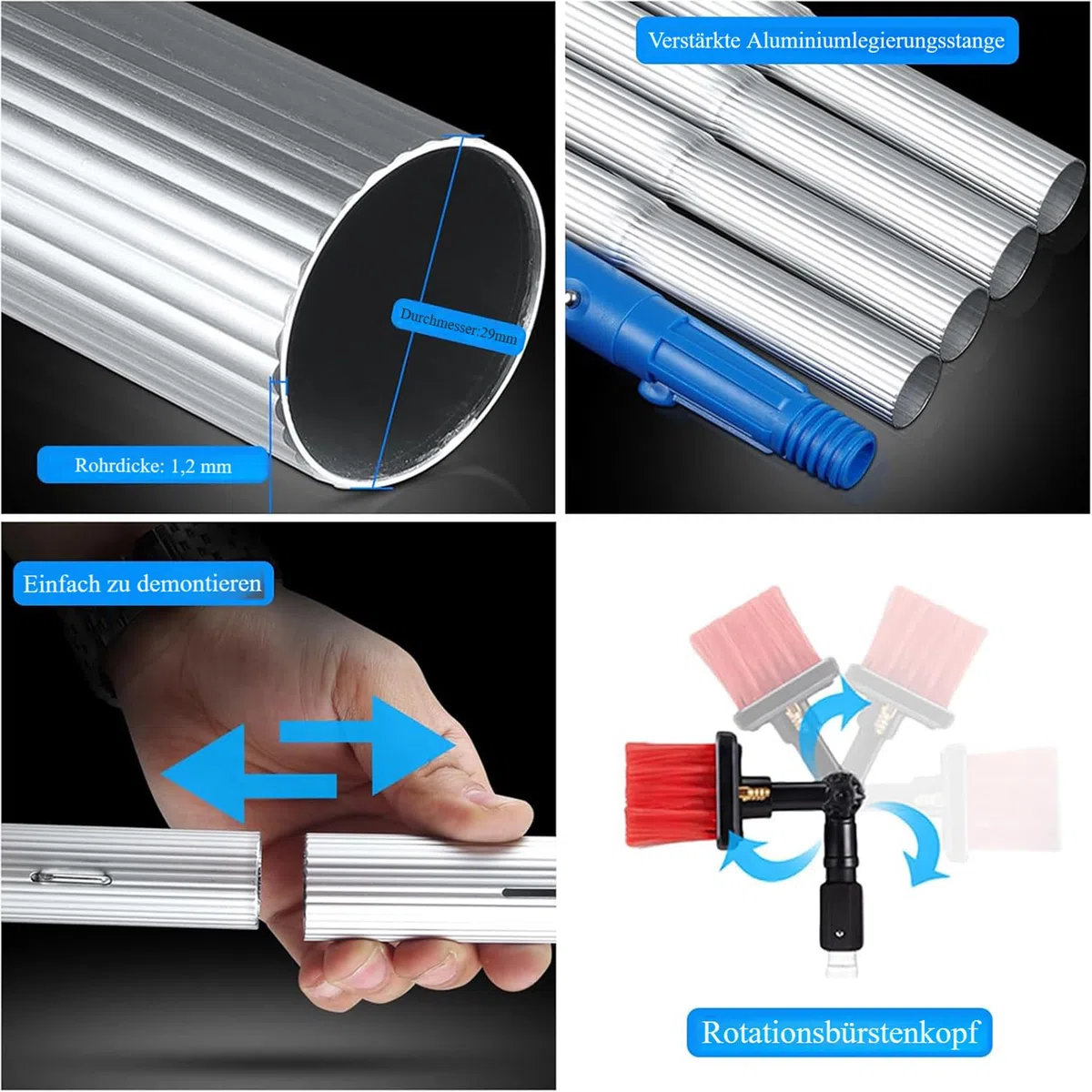 Brosse de lavage télescopique de 11 m avec tête de brosse de 35 cm, idéale pour le nettoyage des panneaux solaires et des fenêtres, système télescopique alimenté à l'eau, facile à utiliser, solution