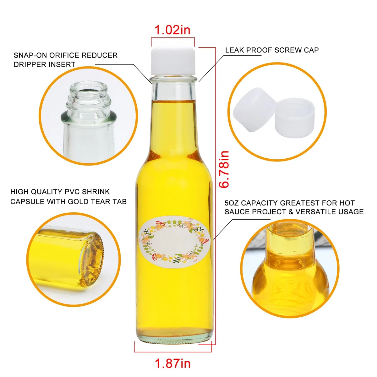 Woozy Lot de 35 bouteilles de sauce chaude en verre avec couvercle blanc, couvercle à vis anti-fuite, pour huile, vodka, sauce, ketchup, tabasco, miel, 150 ml