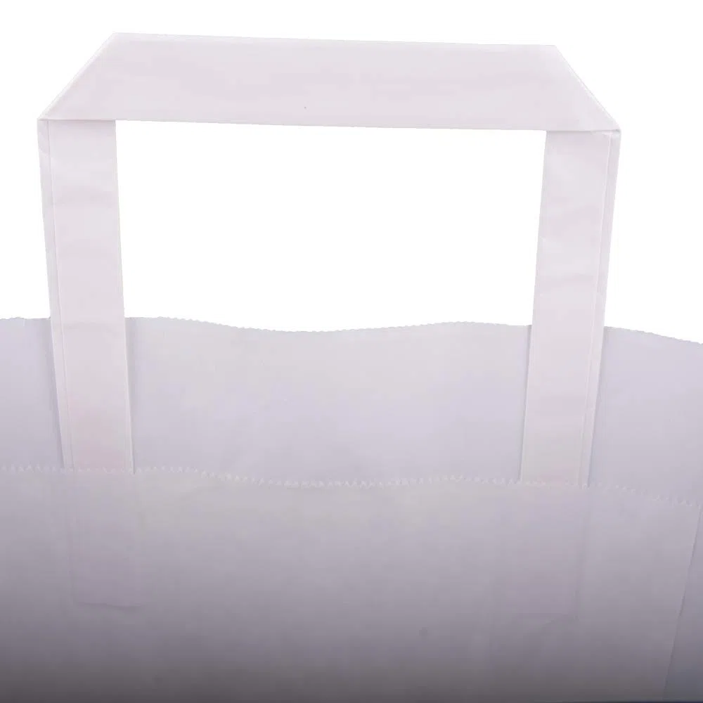 Lot de 500 sacs en papier - 260 + 170 x 250 mm - Blanc - Avec poignée plate
