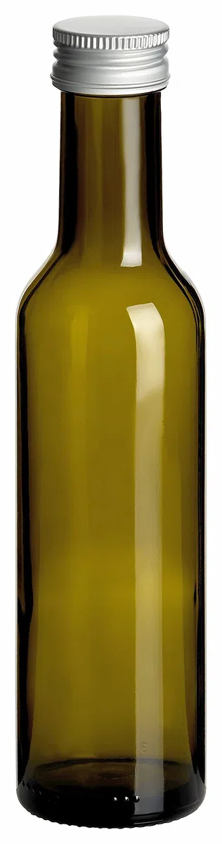 gouveo Lot de 12 bouteilles en verre 250 ml César Antique avec bouchon à vis argenté - Bouteille vide 0,25 l avec couvercle pour liqueur, huile, vinaigre - Bouteille colorée à remplir (CAF250S)