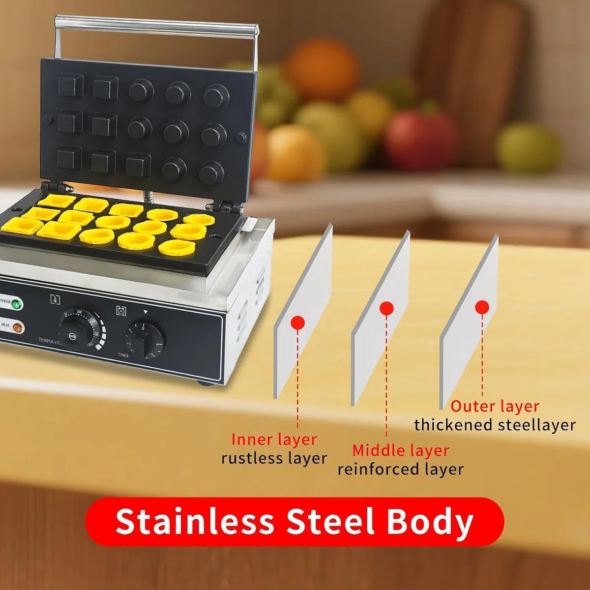 à tartelettes aux œufs professionnelle de 1550 W, 15 cavités