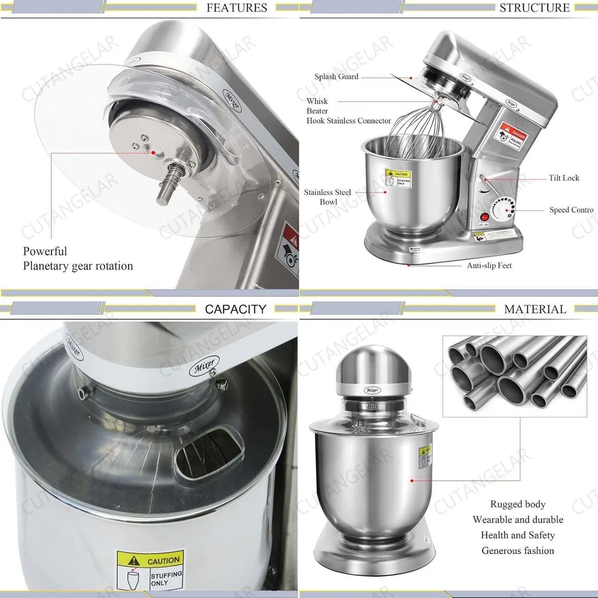 Mélangeur Alimentaire Cuisine, Système Mélange Pâte Robust. Bol Acier Inoxydable Et Options 3 Vitesses, Adapté À Usage Restaurant Et Applications Boulangerie Maison.(5L/4.5qt)