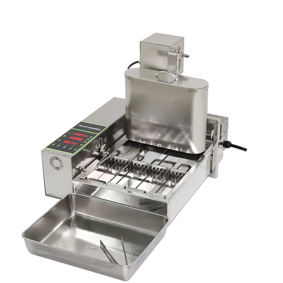 Friteuse à beignets automatique professionnelle, à 4 rangées avec trémie de 5,5 l, panneau de commande intelligent, épaisseur réglable, acier inoxydable 304