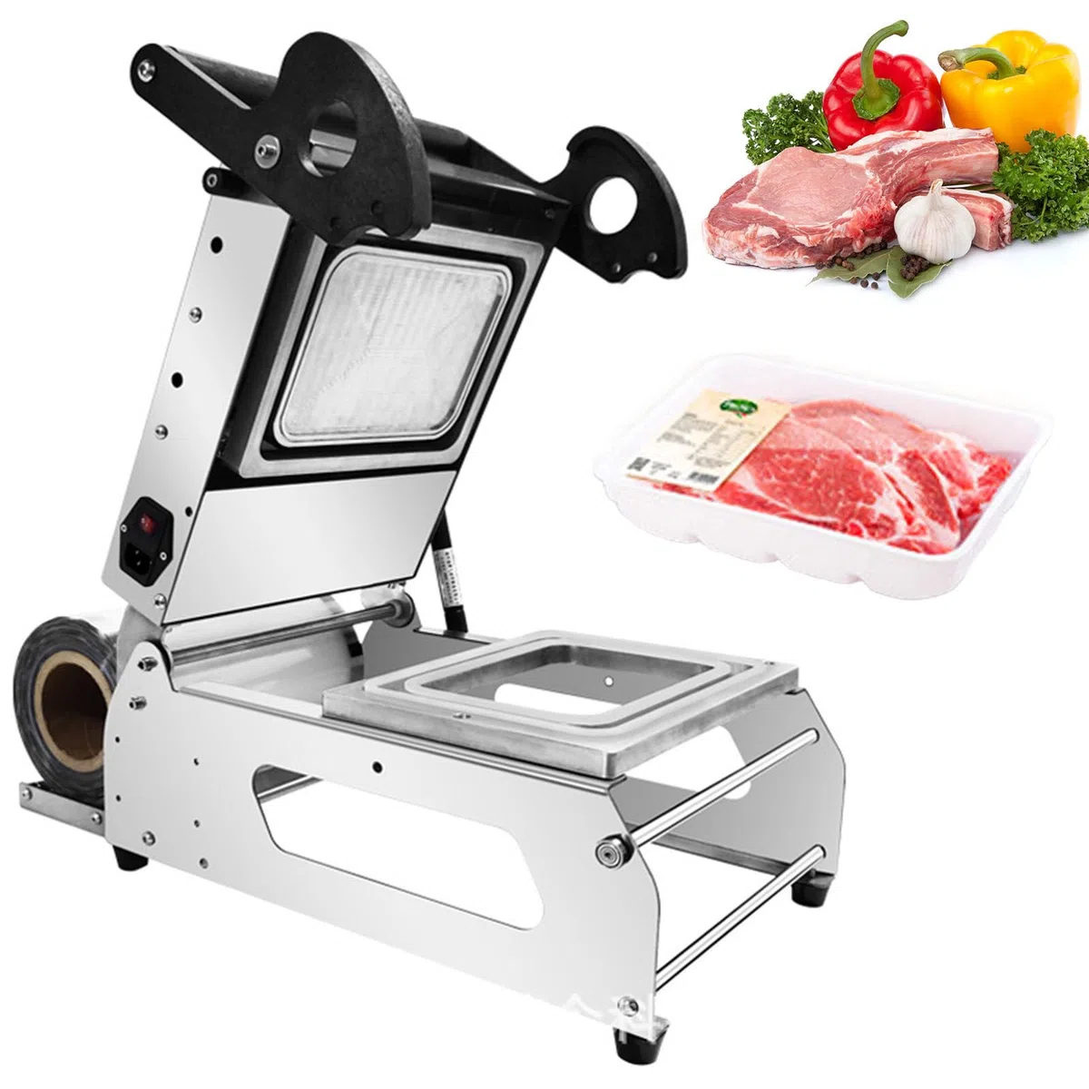 Scellant de plateau alimentaire commercial, 600 W à pression manuelle pour supermarchés, largeur de film de 180 mm, solution d'emballage efficace, 20 x 14 x 8 cm