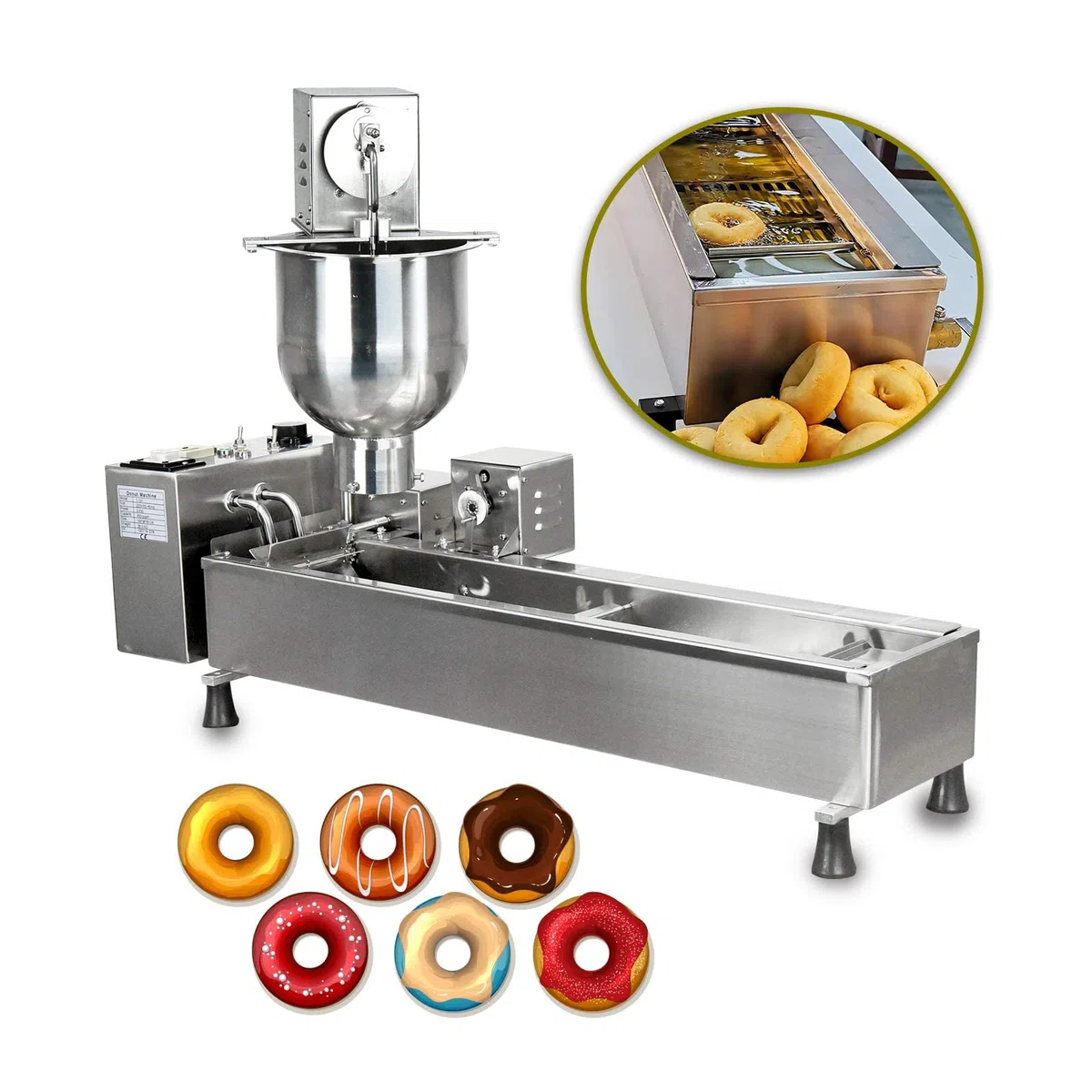 à beignets automatique commerciale, friteuse à beignets à trémie de 7 litres avec 3 moules, acier inoxydable 304, une rangée