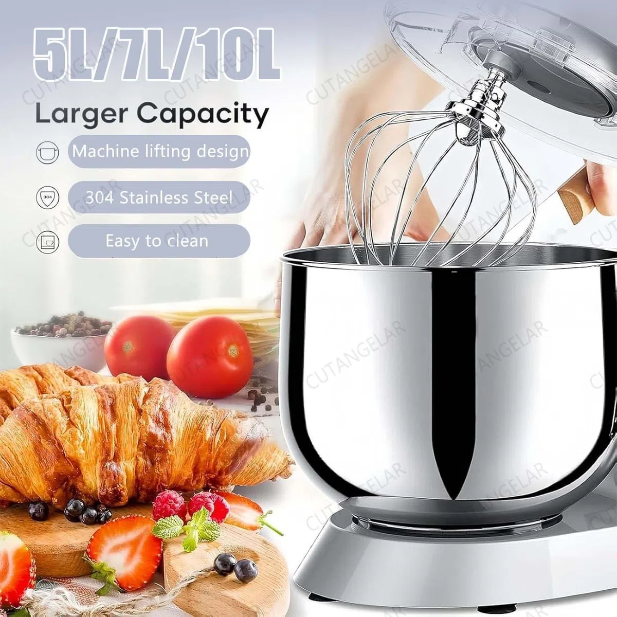 Mélangeur Alimentaire Cuisine, Système Mélange Pâte Robust. Bol Acier Inoxydable Et Options 3 Vitesses, Adapté À Usage Restaurant Et Applications Boulangerie Maison.(5L/4.5qt)