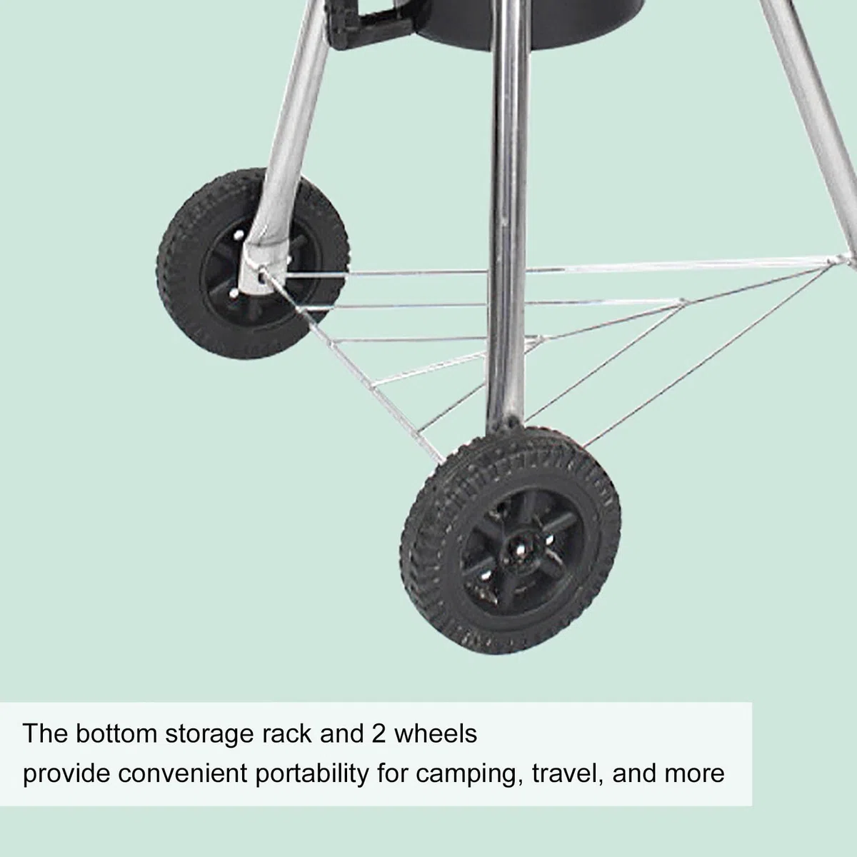 Barbecue au charbon bois, Barbecue portable 47cm avec couvercle, Gril chromé avec support et 2 roues, Four d'extérieur autoportant, Ventilation réglable, pour le pique-nique, le jardin, le camping