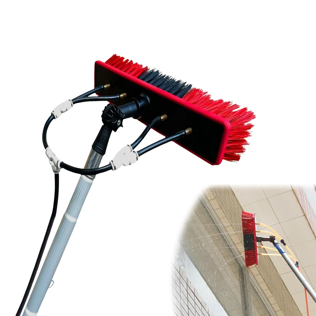Brosse de lavage télescopique de 11 m avec tête de brosse de 35 cm, idéale pour le nettoyage des panneaux solaires et des fenêtres, système télescopique alimenté à l'eau, facile à utiliser, solution