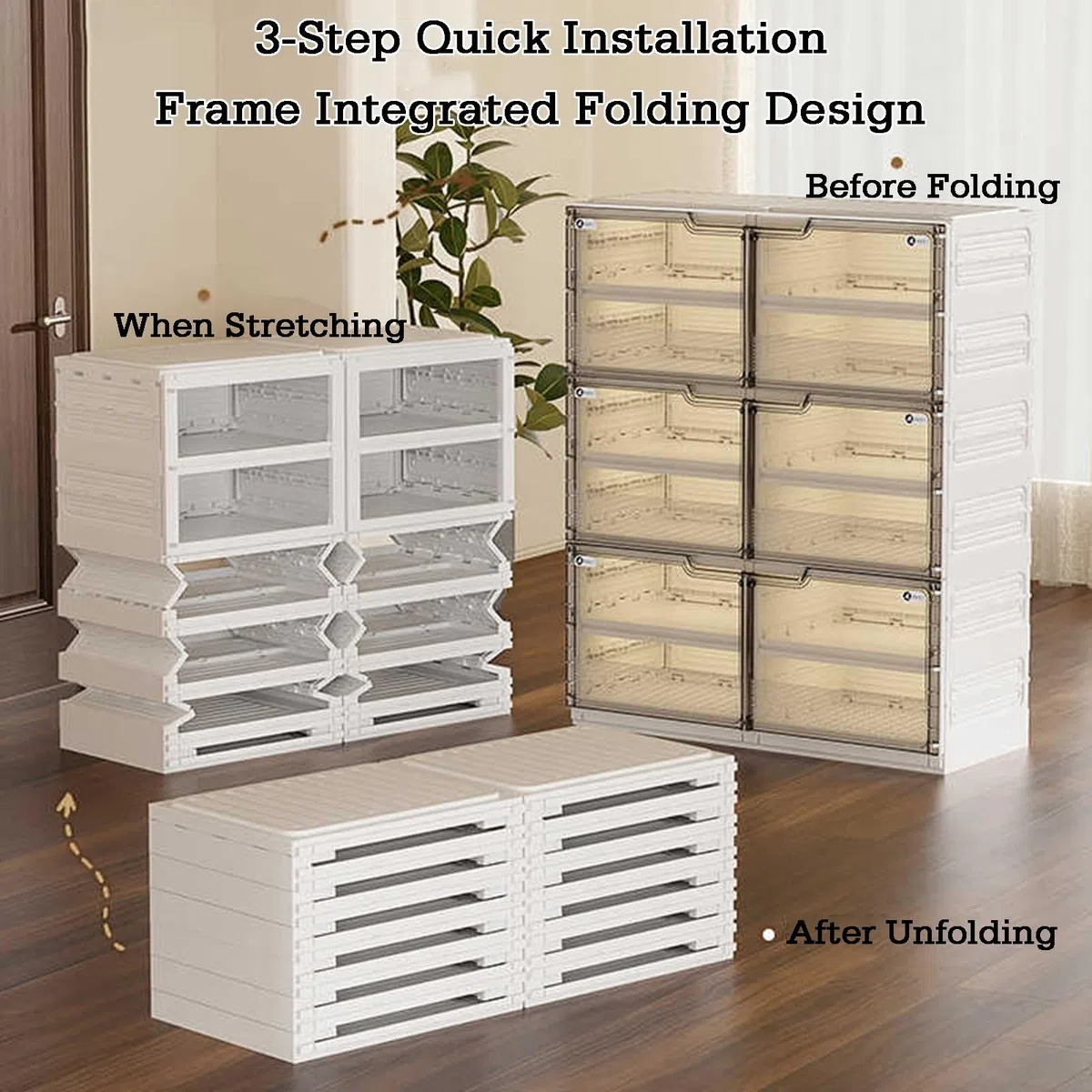 Étagère à chaussures pliable à 10 niveaux avec boîtes transparentes – Design peu encombrant, assemblage facile, parfait pour les solutions de rangement d'entrée et de chambre à coucher