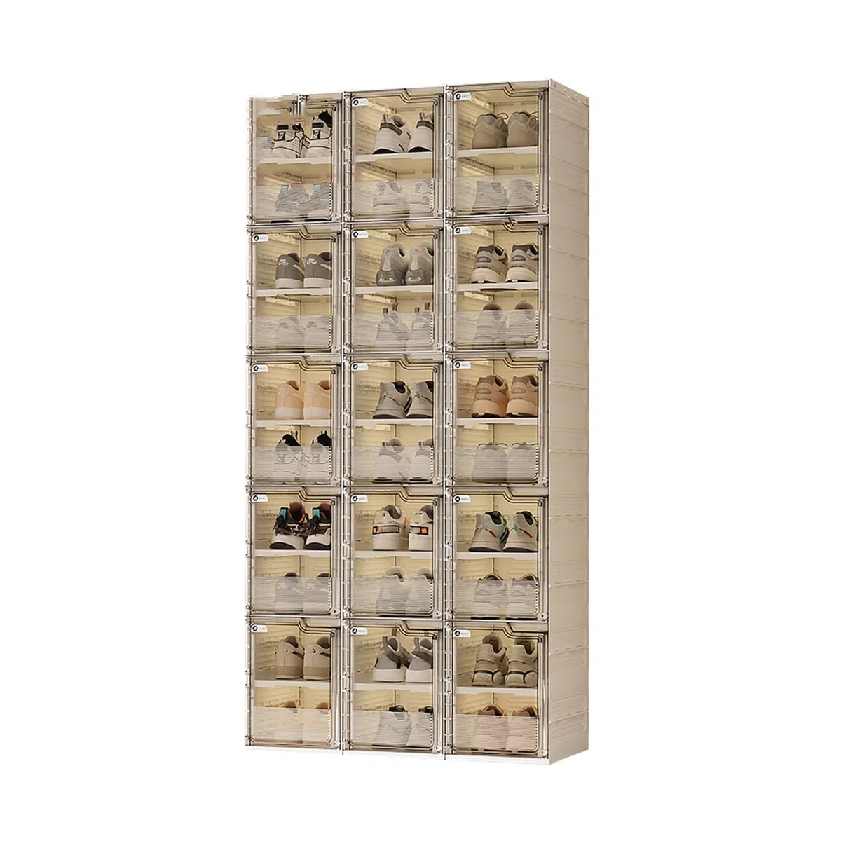 Étagère à chaussures pliable à 10 niveaux avec boîtes transparentes – Design peu encombrant, assemblage facile, parfait pour les solutions de rangement d'entrée et de chambre à coucher
