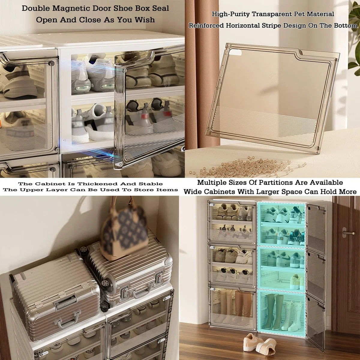 Étagère à chaussures pliable à 10 niveaux avec boîtes transparentes – Design peu encombrant, assemblage facile, parfait pour les solutions de rangement d'entrée et de chambre à coucher