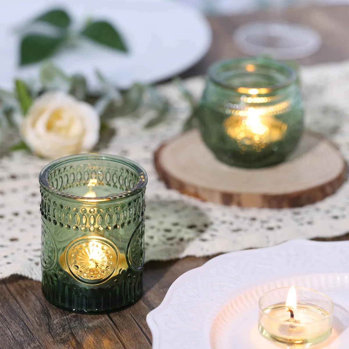 DARJEN Lot de 48 bougeoirs votifs en verre pour cire à thé LED sans flamme, bougeoir romantique pour décoration de mariage, diverses fêtes et tables de dîner