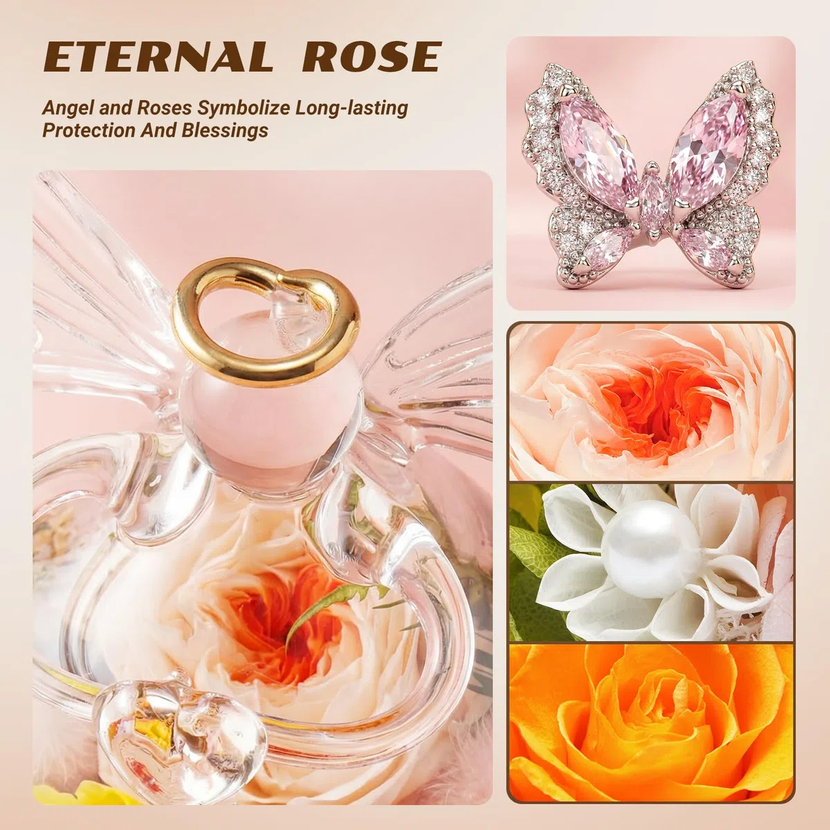 Forever Angel Roses - Cadeau de Saint-Valentin pour femme, maman, épouse, grand-mère - Fleurs éternelles en verre - Fleurs d'ange pour livraison Prime | Pour Saint-Valentin, anniversaire