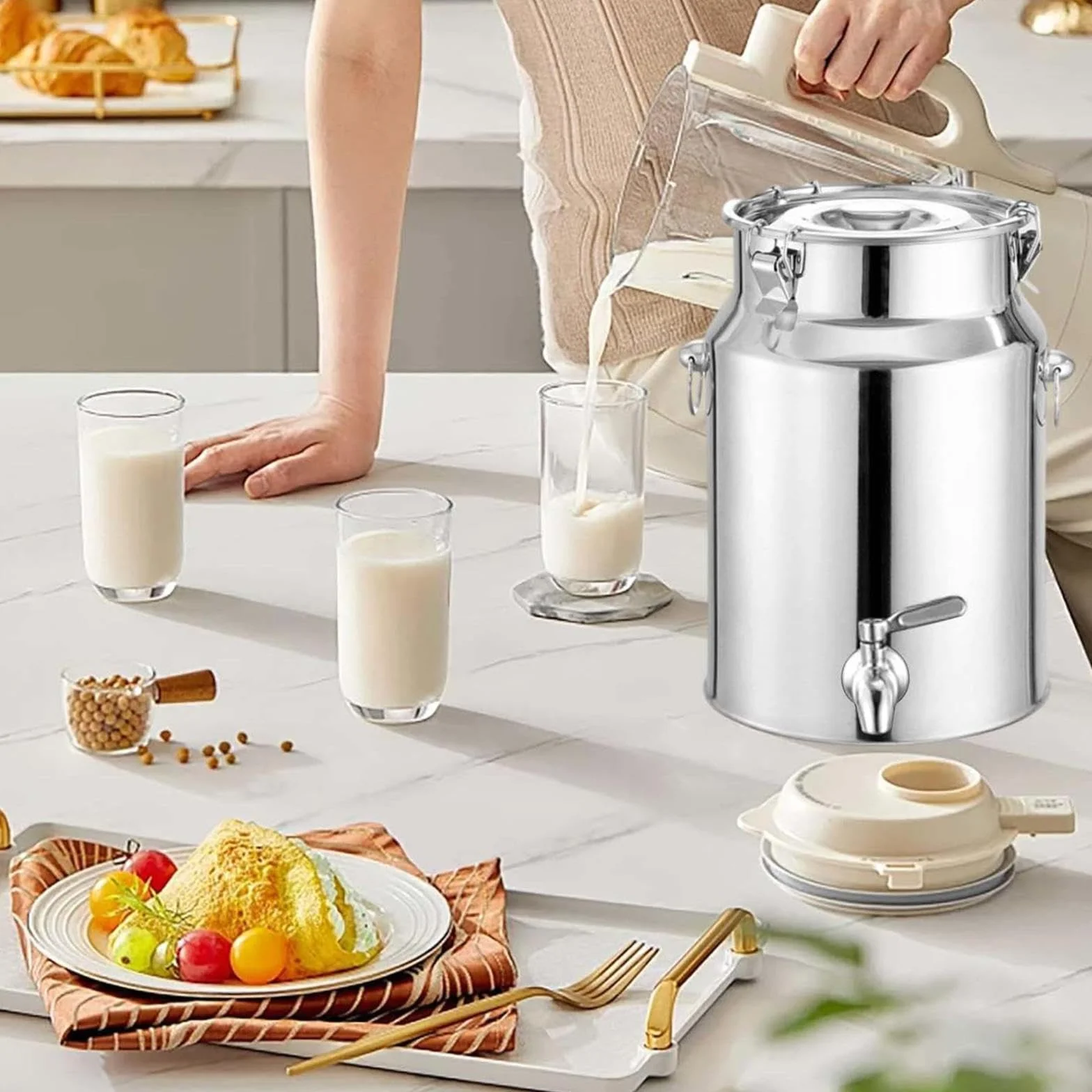 Distributeur d'huile anti-fuite en acier inoxydable avec robinet – Récipient de cuisine anti-goutte pour cuisiner et servir, design facile à verser, idéal pour un usage domestique