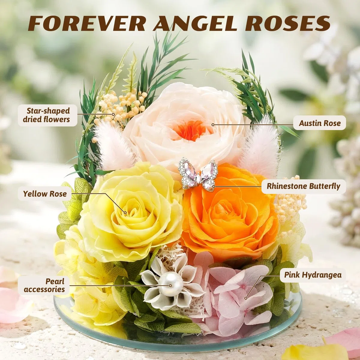 Forever Angel Roses - Cadeau de Saint-Valentin pour femme, maman, épouse, grand-mère - Fleurs éternelles en verre - Fleurs d'ange pour livraison Prime | Pour Saint-Valentin, anniversaire