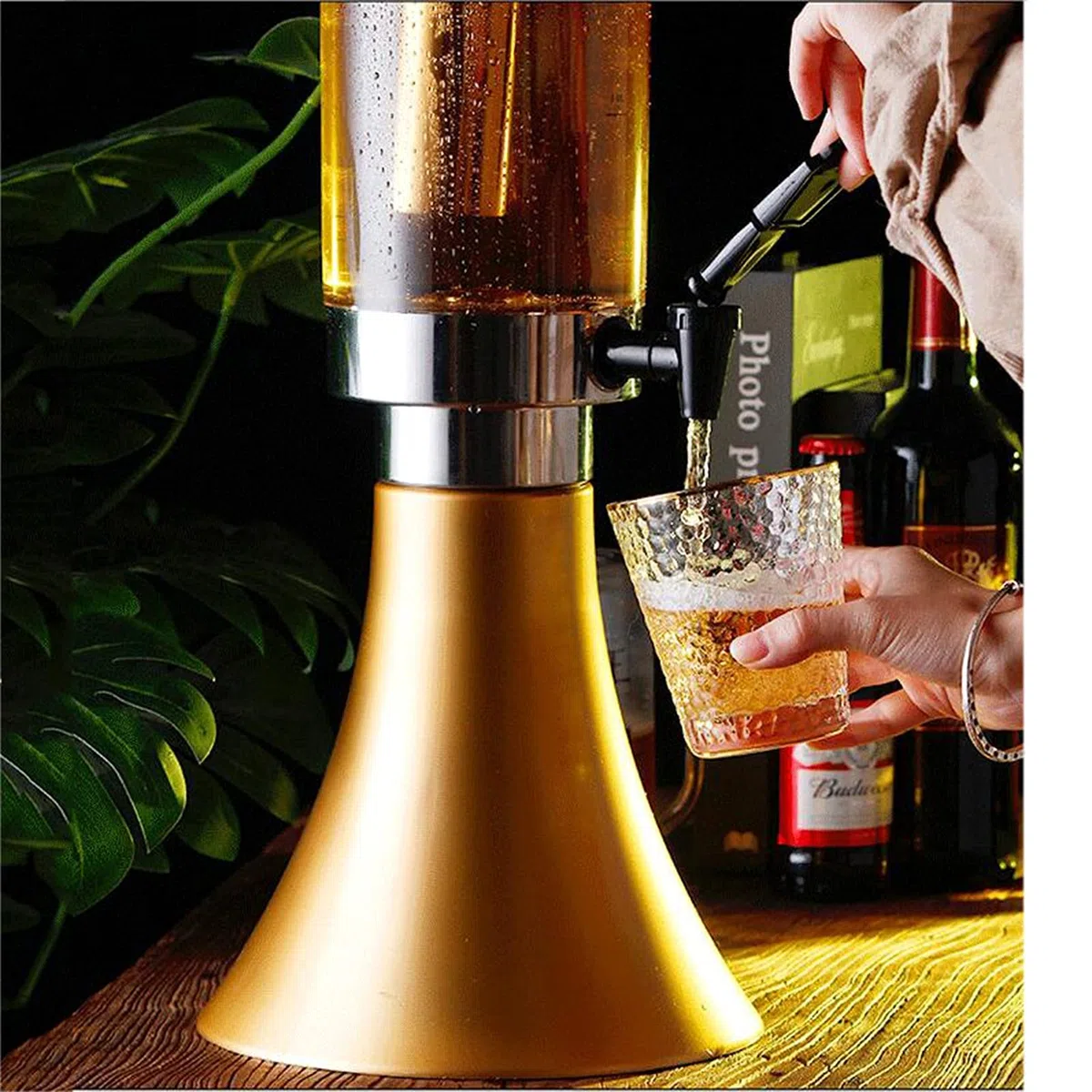 Distributeur Boissons 3 L, Distributeur bière Transparent avec Tube à Glace Amovible Acier Inoxydable et lumières LED pour Bar, Maison, fêtes, Buffet, Restaurant pour fêtes