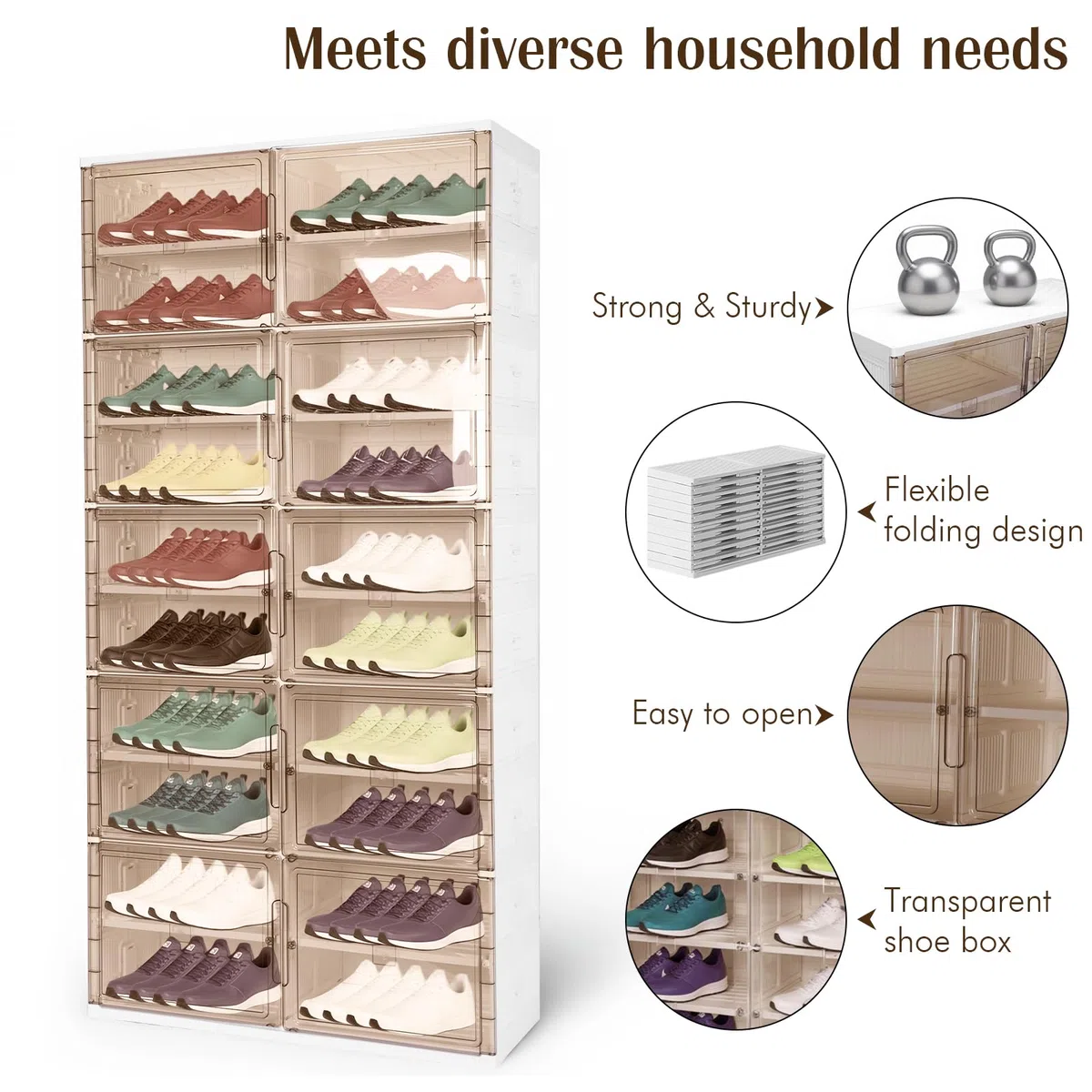 Étagère à chaussures pliable à 10 niveaux, capacité de 40 paires avec porte magnétique transparente, boîte de rangement peu encombrante pour entrée et salon, solution de rangement pliable pour