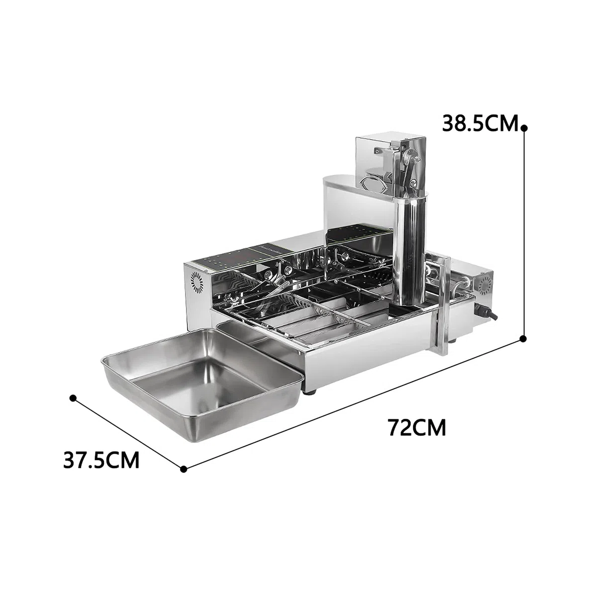 Friteuse à beignets automatique professionnelle, à 4 rangées avec trémie de 5,5 l, panneau de commande intelligent, épaisseur réglable, acier inoxydable 304