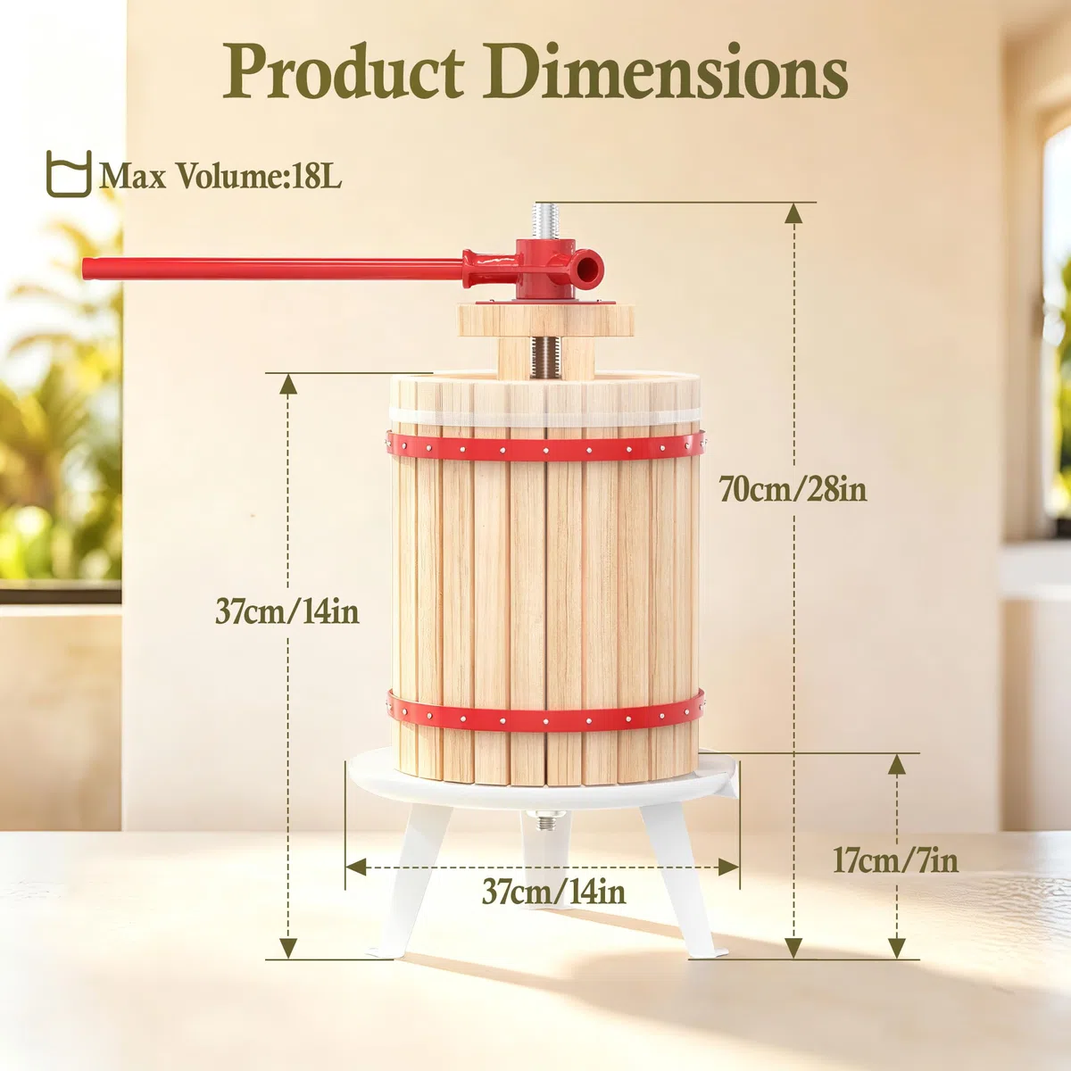 UISEBRT Moulin à fruits, presse-pomme et 18 l - Presse-fruits mécanique avec chiffon de pressage - 7 l