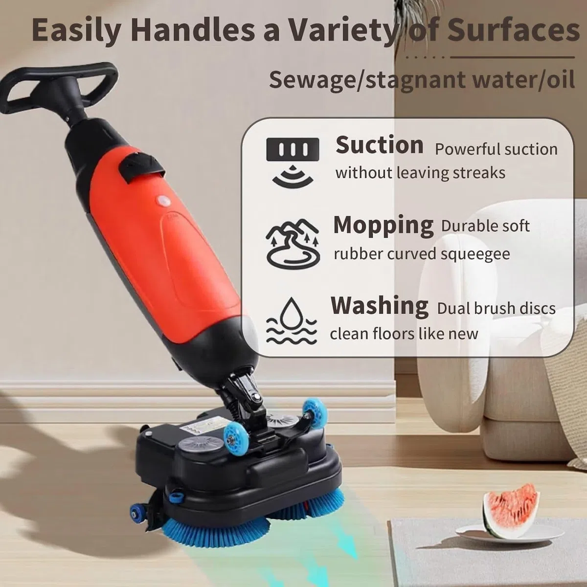 Polisseuse de sol électrique légère à 360 tr/min, nettoyeur de sol électrique léger de 43,2 cm, couverture de 13 000 m²/h, brosse de sol pour la maison, le bureau, la salle de bain et les