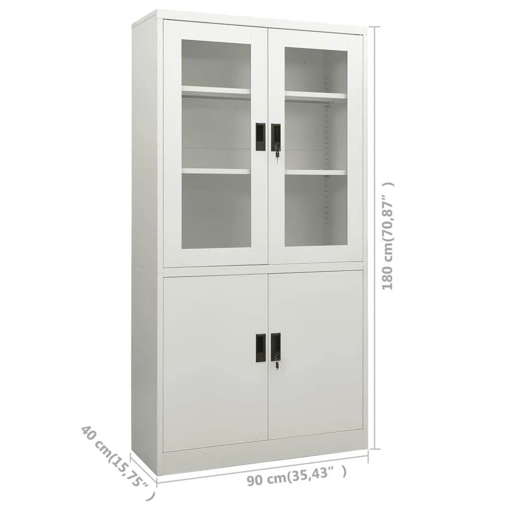 Armoires, buffets, armoires avec portes et étagères, armoire de bureau, gris clair, 90 x 40 x 180 cm, acier
