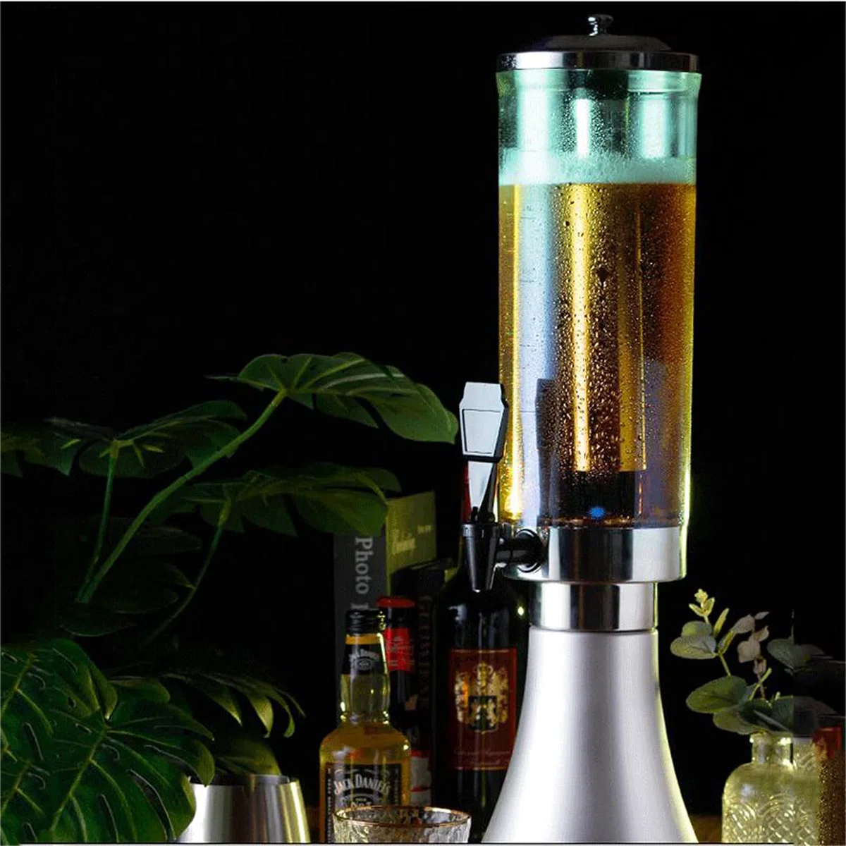 Distributeur Boissons 3 L, Distributeur bière Transparent avec Tube à Glace Amovible Acier Inoxydable et lumières LED pour Bar, Maison, fêtes, Buffet, Restaurant pour fêtes