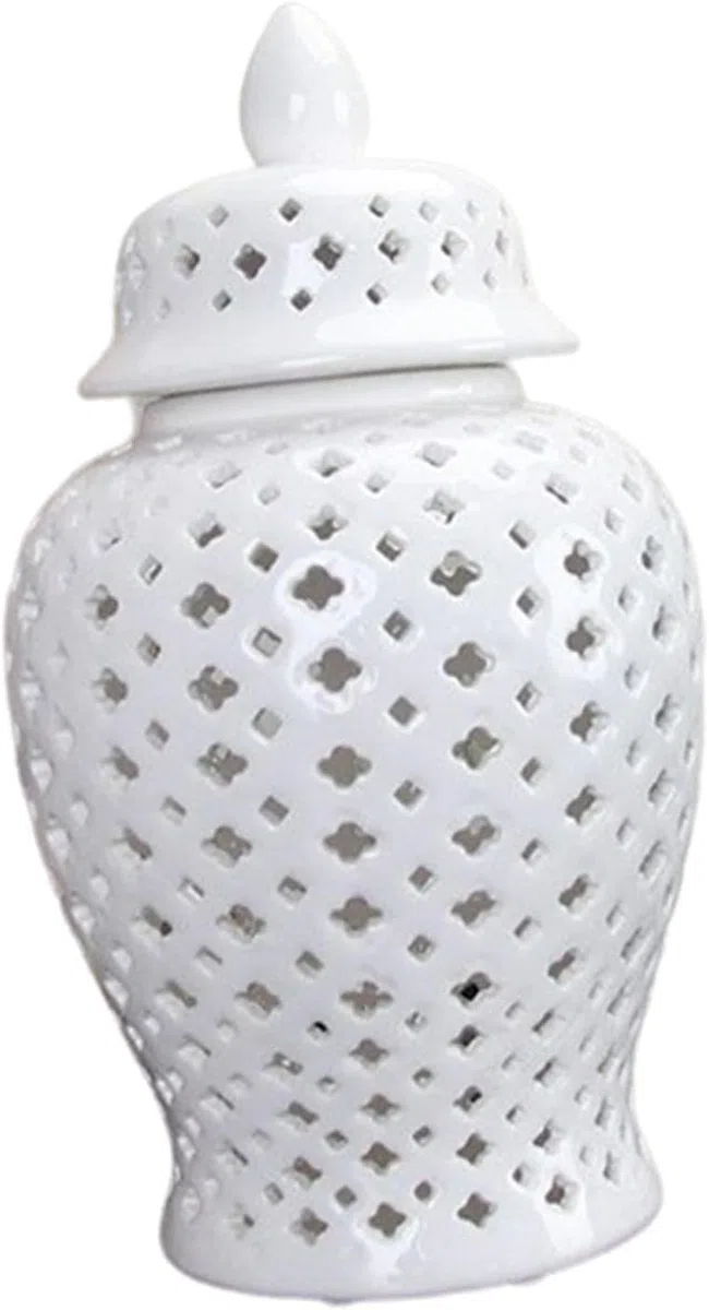 Pot à Gingembre en céramique Blanche avec Couvercle, Pot décoratif ajouré de Style Temple, élé Centre de Table la décoration intérieure, présentoir Salon ou entrée