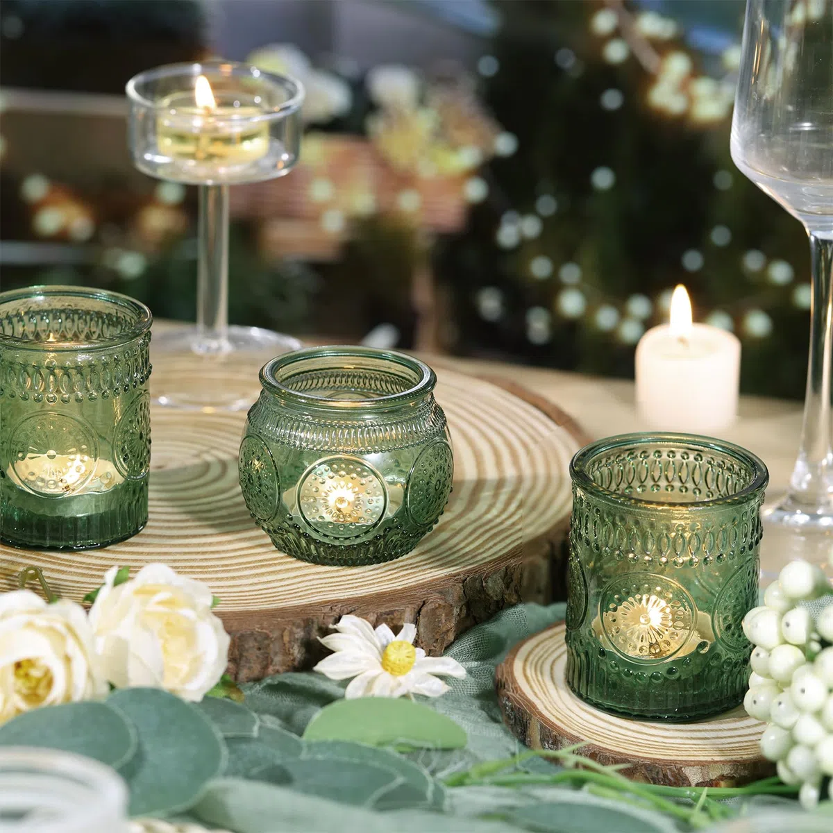 DARJEN Lot de 48 bougeoirs votifs en verre pour cire à thé LED sans flamme, bougeoir romantique pour décoration de mariage, diverses fêtes et tables de dîner