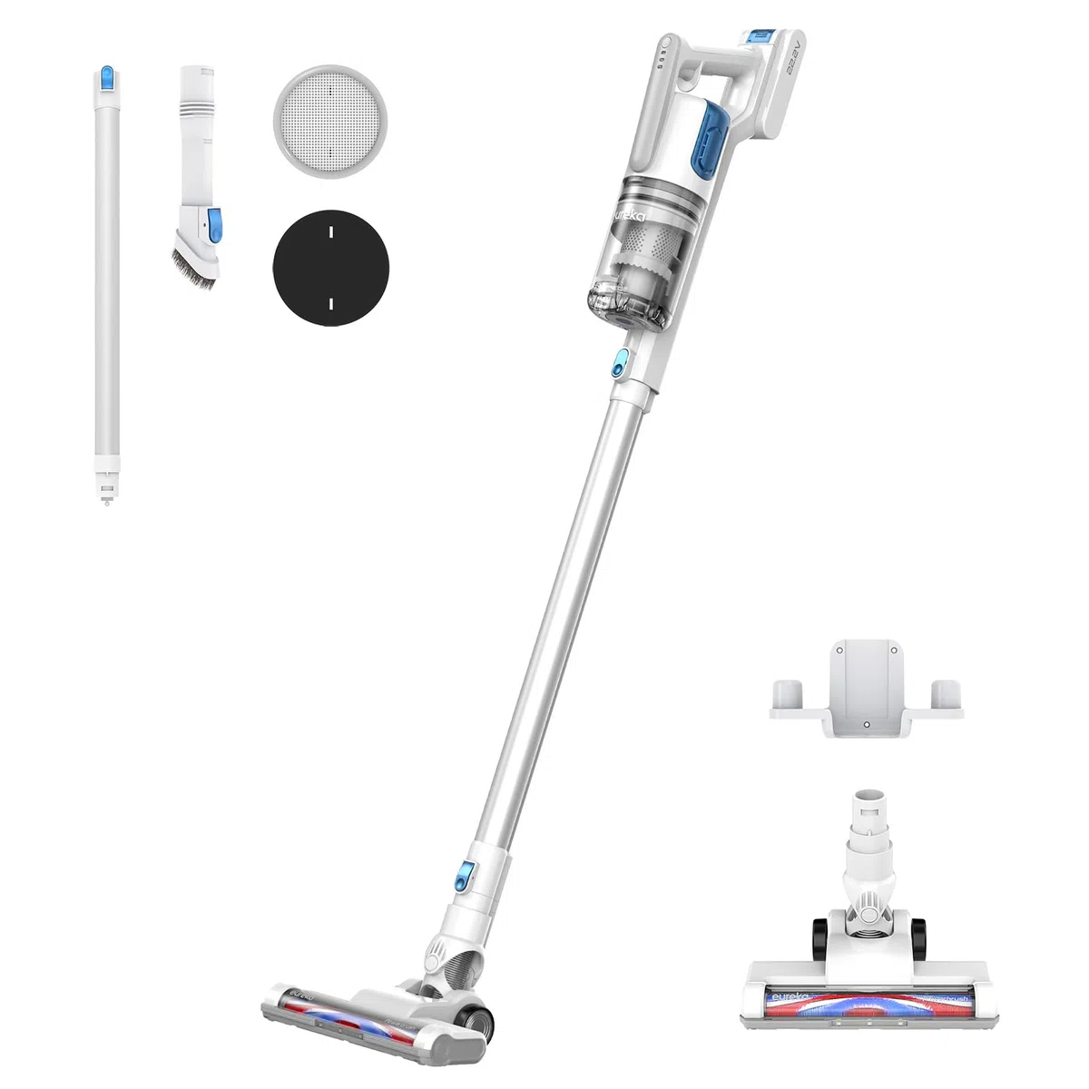 EUREKA BR5 Slim Aspirateur sans Fil Léger Silencieux, 2 en 1 Aspirateur à Main, Aspirateur Balai Voiture Puissant Compact de 250W avec Batterie Amovible Brosse pour Sols Durs Tapis Poils d'animaux