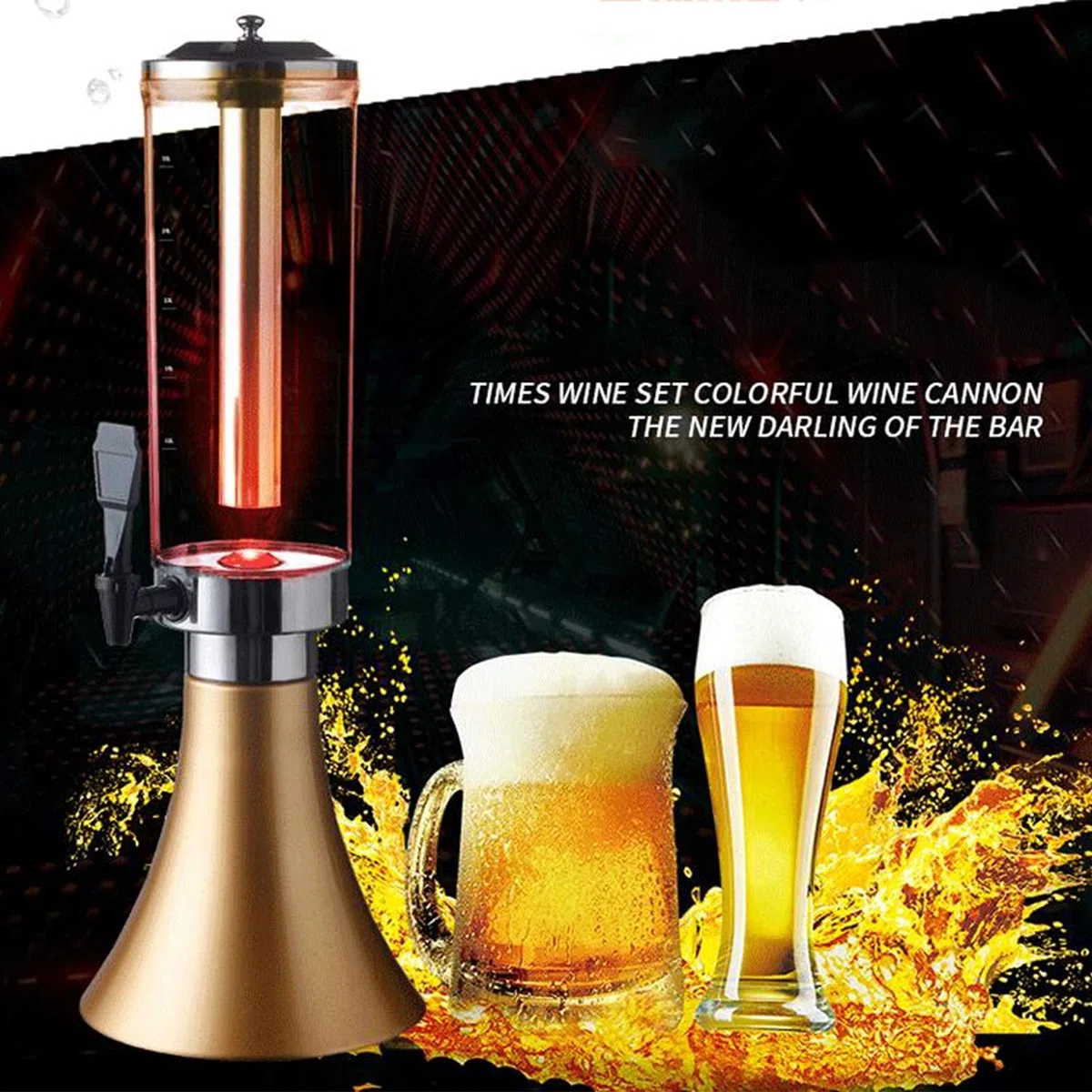 Distributeur Boissons 3 L, Distributeur bière Transparent avec Tube à Glace Amovible Acier Inoxydable et lumières LED pour Bar, Maison, fêtes, Buffet, Restaurant pour fêtes