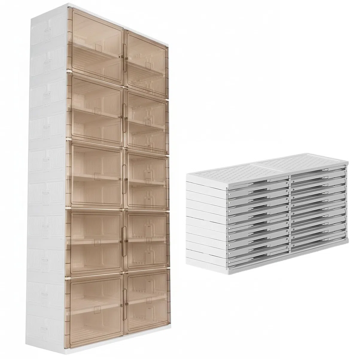 Étagère à chaussures pliable à 10 niveaux, capacité de 40 paires avec porte magnétique transparente, boîte de rangement peu encombrante pour entrée et salon, solution de rangement pliable pour