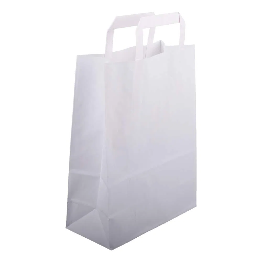 Lot de 500 sacs en papier - 260 + 170 x 250 mm - Blanc - Avec poignée plate