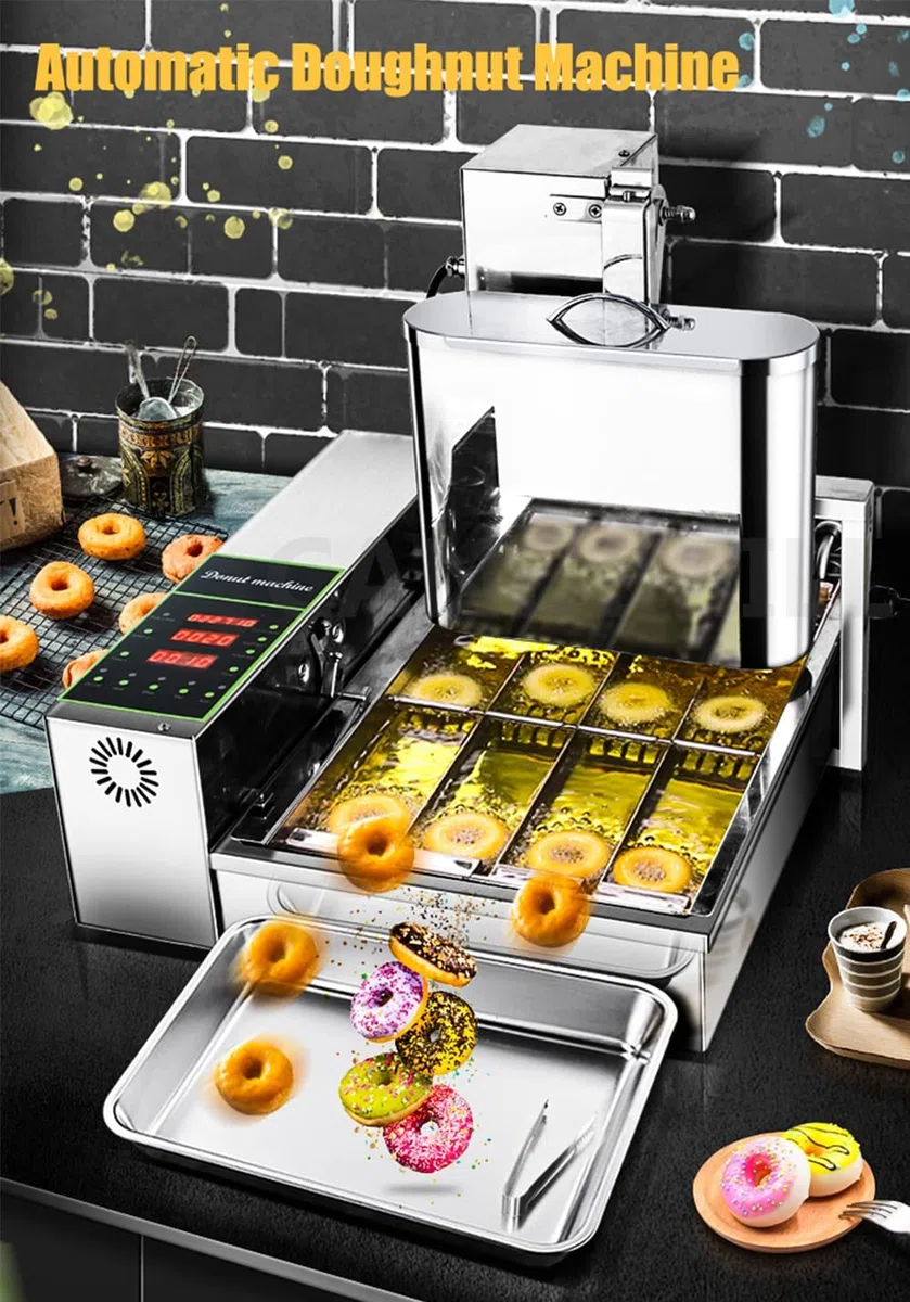 Friteuse à beignets automatique professionnelle, à 4 rangées avec trémie de 5,5 l, panneau de commande intelligent, épaisseur réglable, acier inoxydable 304