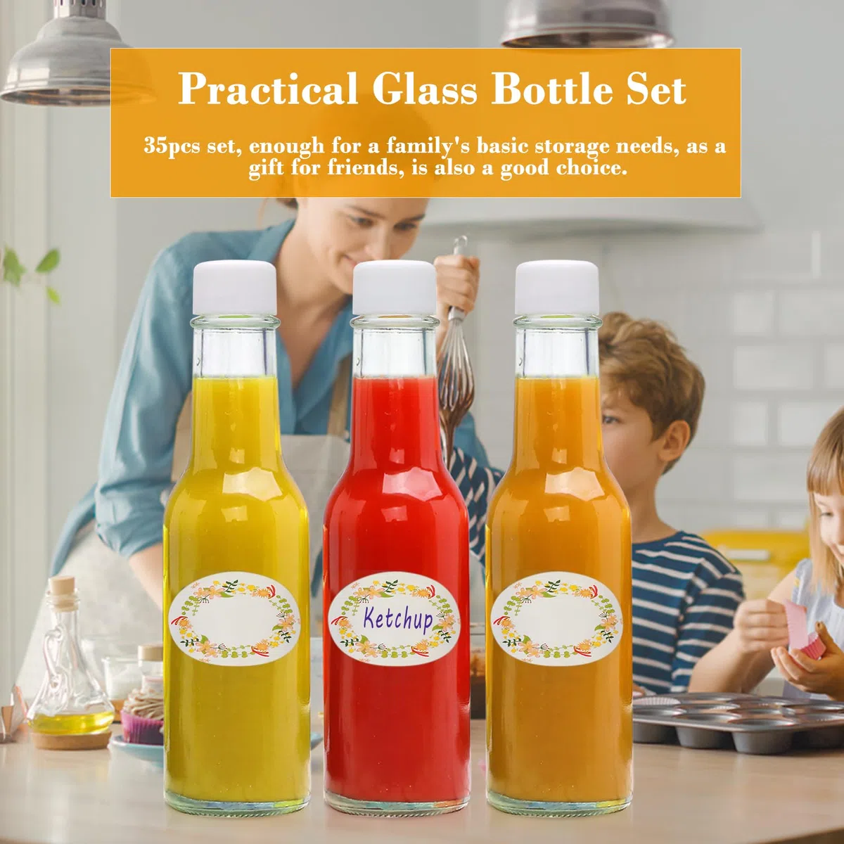 Woozy Lot de 35 bouteilles de sauce chaude en verre avec couvercle blanc, couvercle à vis anti-fuite, pour huile, vodka, sauce, ketchup, tabasco, miel, 150 ml
