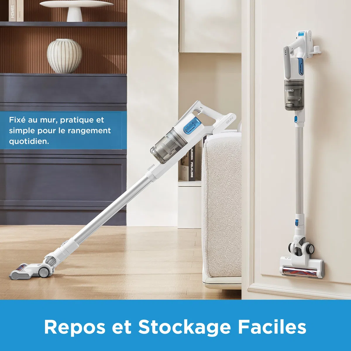 EUREKA BR5 Slim Aspirateur sans Fil Léger Silencieux, 2 en 1 Aspirateur à Main, Aspirateur Balai Voiture Puissant Compact de 250W avec Batterie Amovible Brosse pour Sols Durs Tapis Poils d'animaux